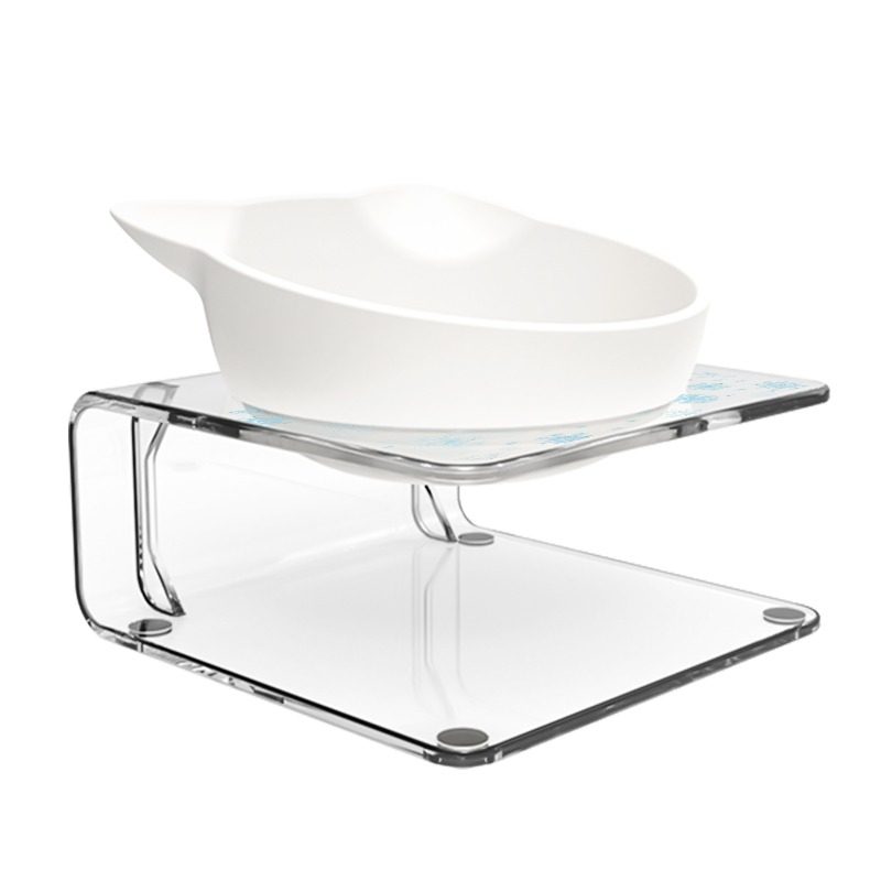 Snow Ear Cat Bowl - Elevated acrylic stand with a cute ear silhouette