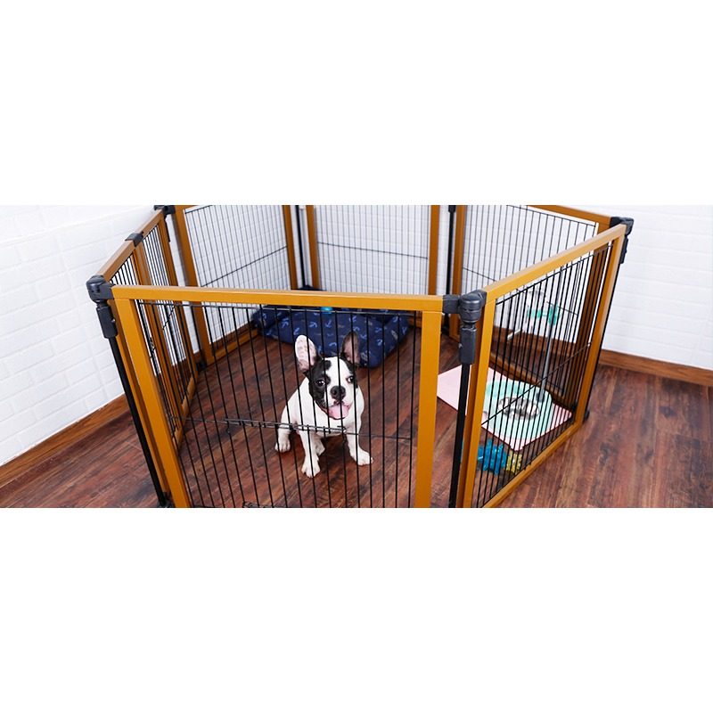 Wooden Pet Playpen - Six-panel wooden playpen for a safe pet corner